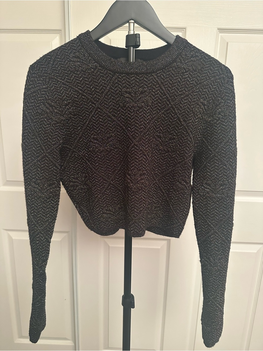 Express Metallic Black Crewneck Sweater Top